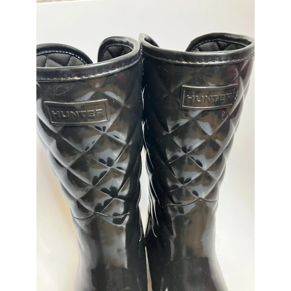 Hunter refined high gloss quilted mid calf rain‎ boots black women's size 11